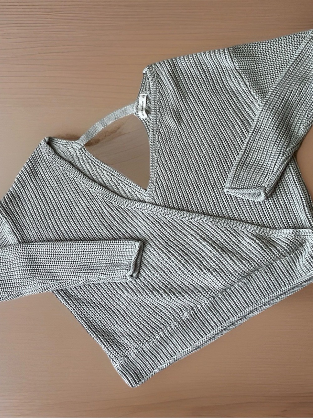 Moon & Madison Women's Sz XS Greenish Gray Knit Faux Wrap Sweater Deep V Front